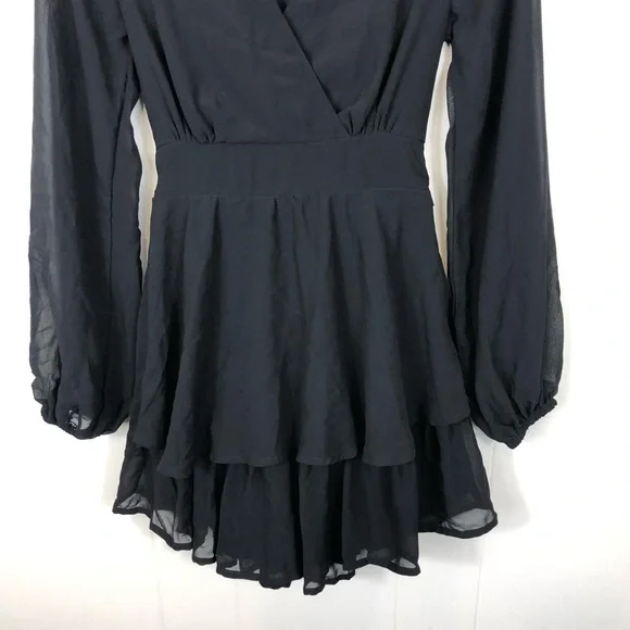 Woman’s V-Neck Long Sleeve Ruffled Mini Dress Sz XS - Picture 3 of 8